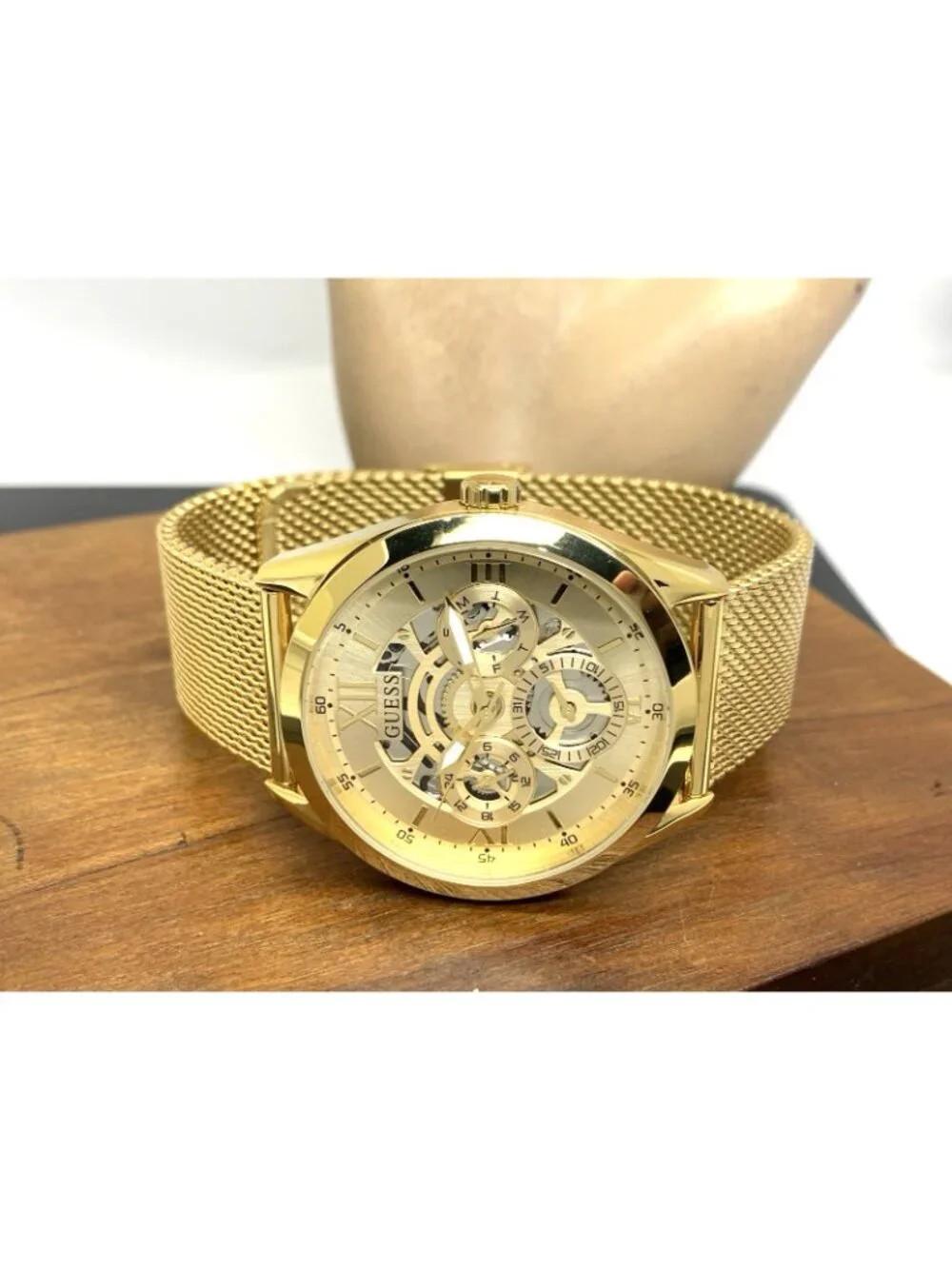 Guess Men's Watch GW0368G2 Quartz Gold Dial Mesh Stainless Steel 42mm